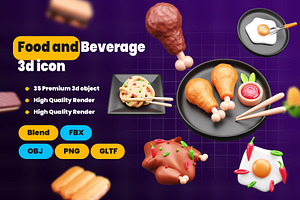 Food and Beverage 3d Icon Pack, an Object 3D Model by Ui Stock