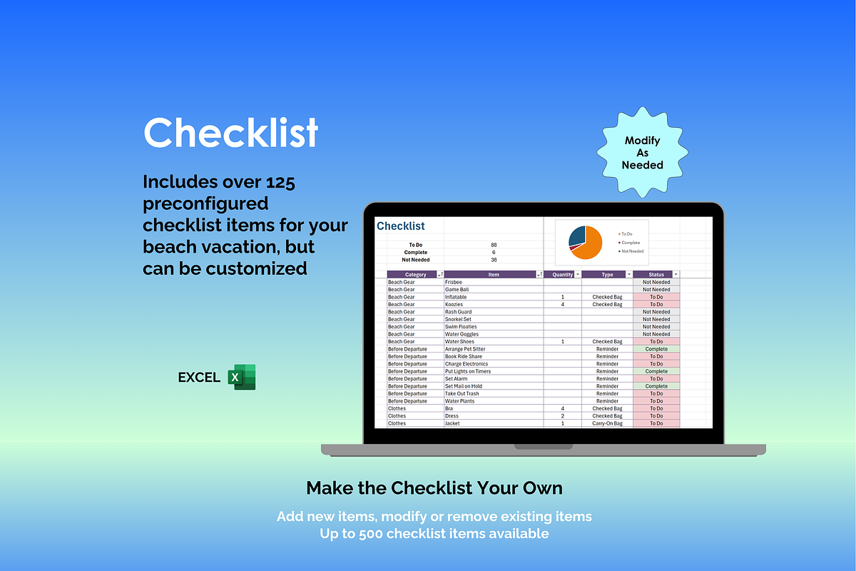 Beach Vacation Checklist - Excel preview 2