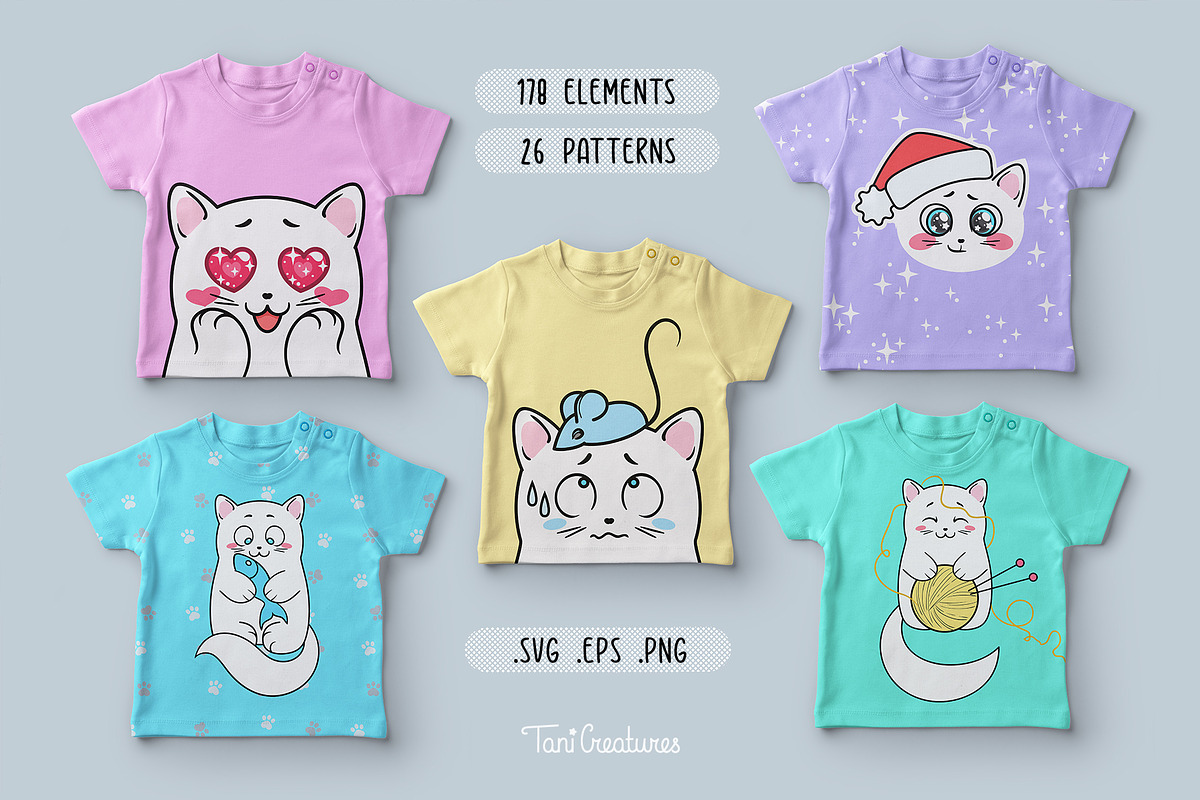 Kawaii cats | Clipart & patterns, an Illustration by TaniCreatures (Photo 2 of 11)