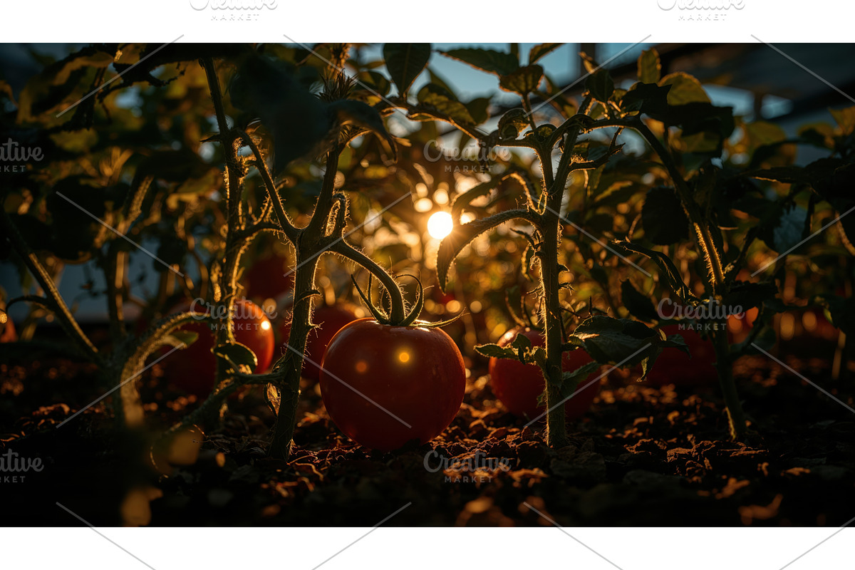 Ripe red tomatoes growing on plants, an Illustration by tilialucida