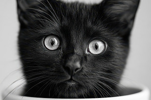 Black cat peeking from a white pot, an Animal Photo by AlyaAnd