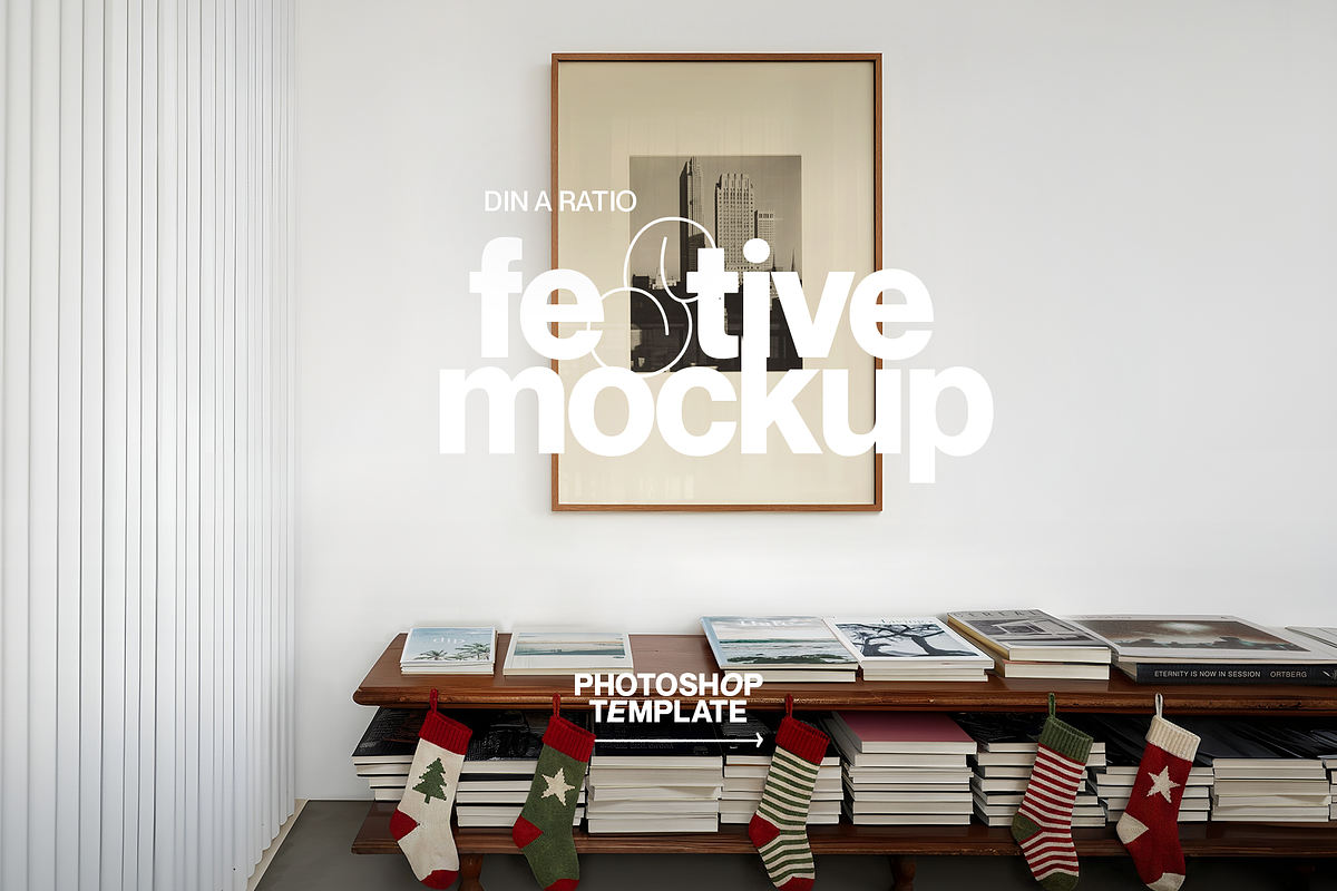 A1 Frame Festive Minimalist Mockup, an Advertising Mockup by WasMockups (Photo 1 of 6)