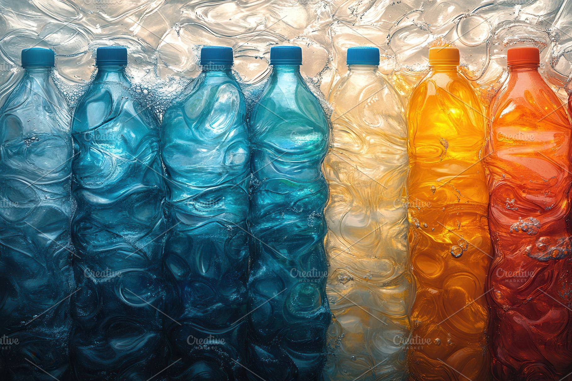 Colorful plastic bottles arranged in, a Photo by Tanuart