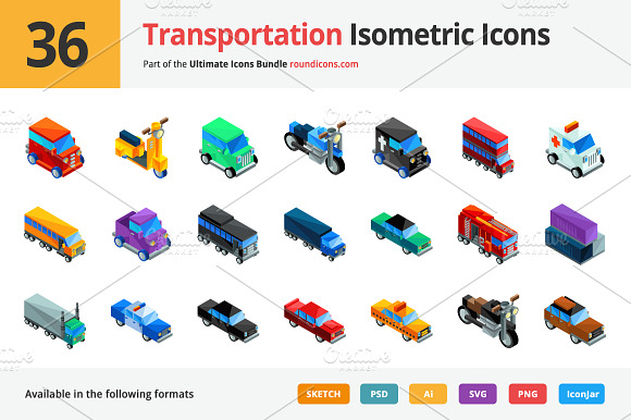 36 Transportation Isometric Icons