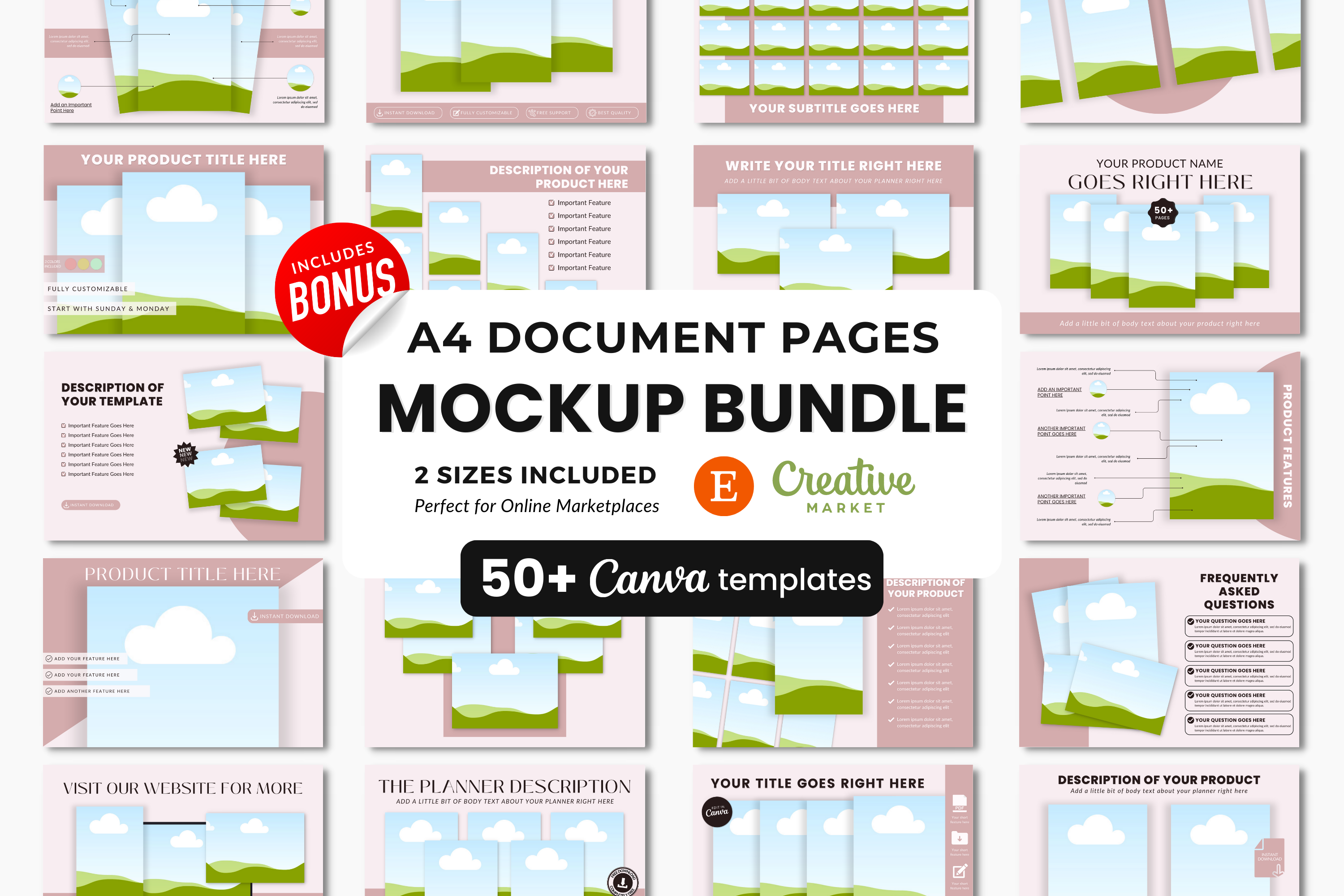 A4 Document Canva Mockup Templates by Digipax | Creative Market