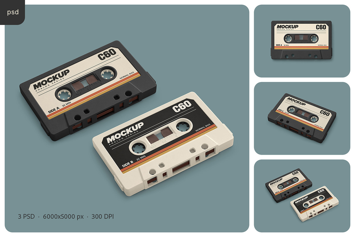 Vintage Cassette Tape Mockup Set, an Advertising Mockup by Country4k (Photo 1 of 4)