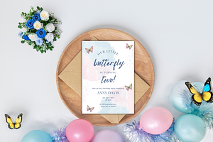 Butterfly Birthday Invitation Card, a Print Template by TheSimplySereneShop