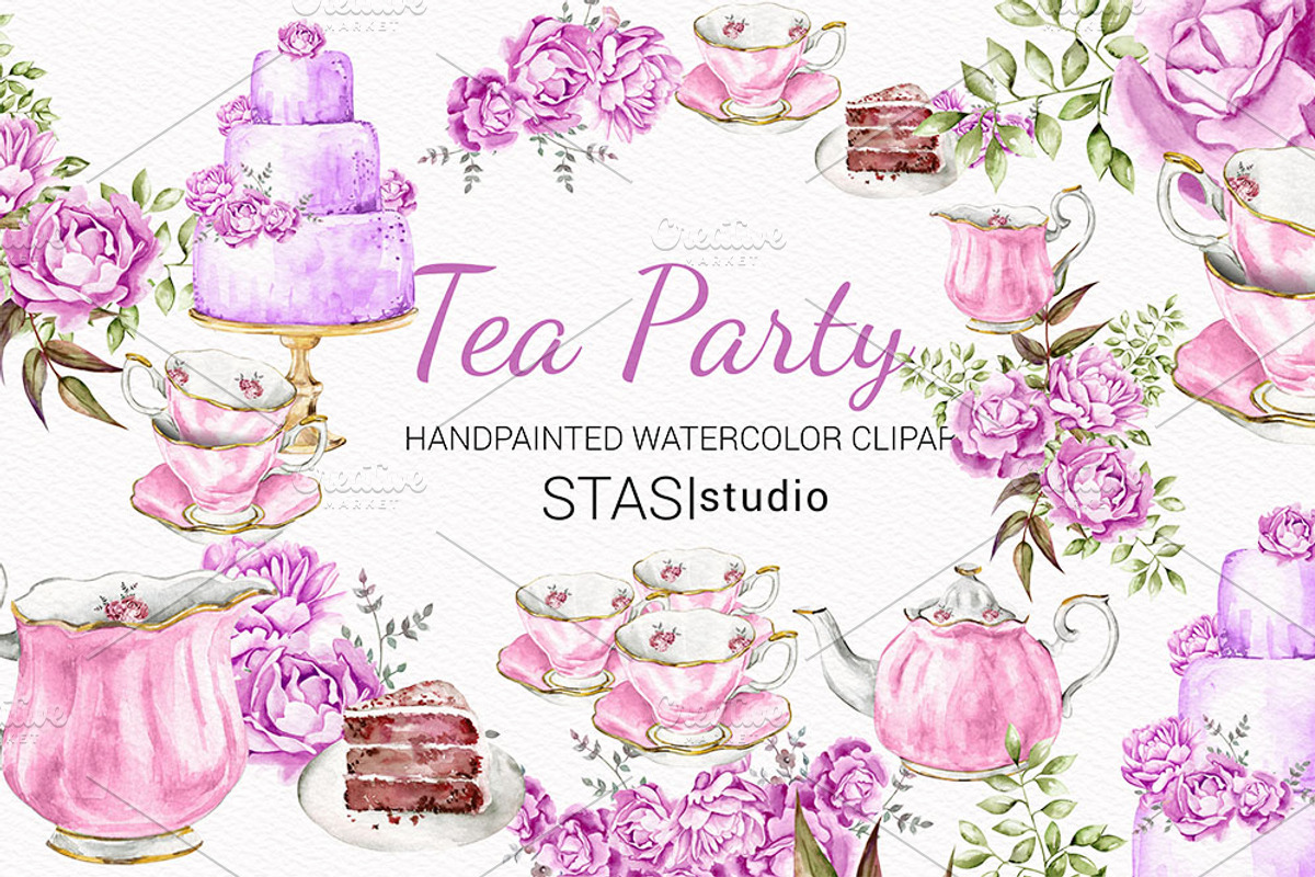 Vintage Tea Party Clipart, a Decorative Illustration by STASIstudio (Photo 1 of 4)