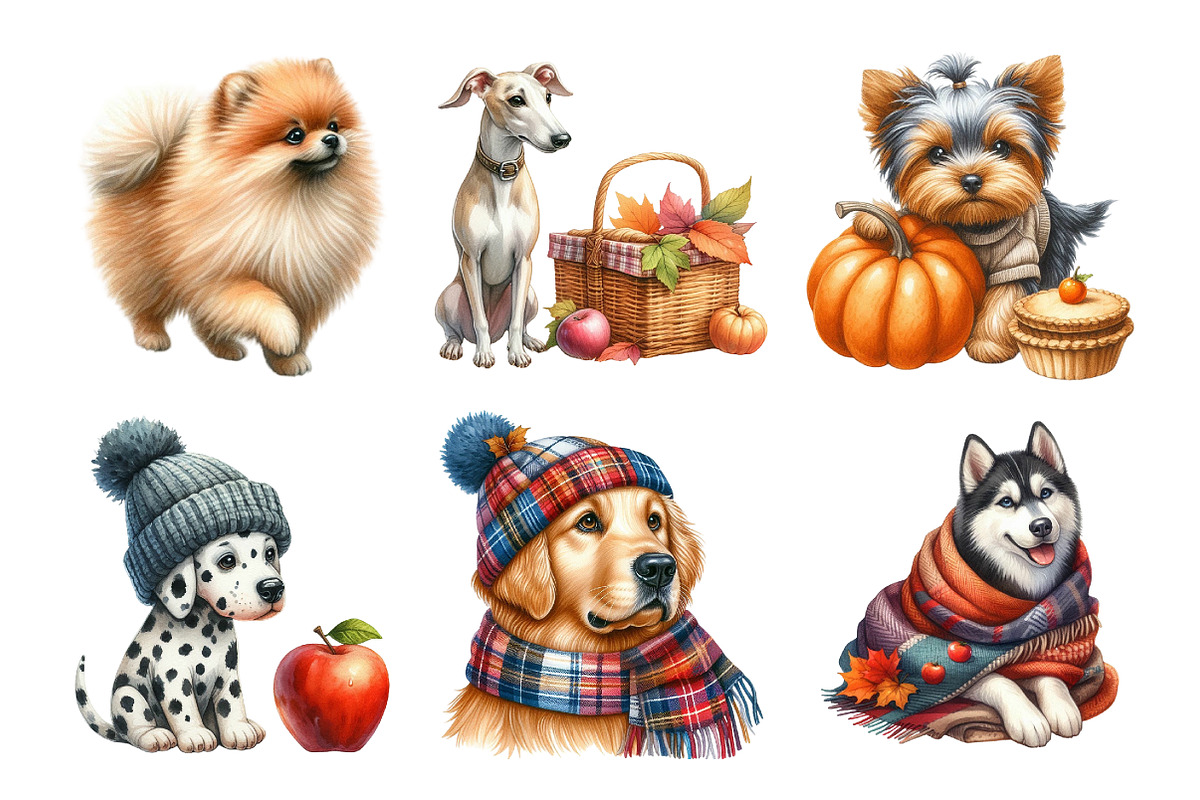 Watercolor Autumn Dog Clipart, an Illustration by Daily.Designs (Photo 2 of 5)