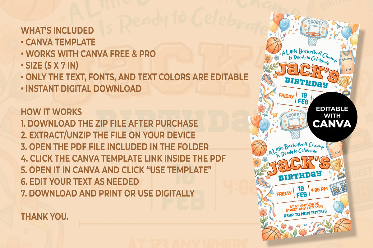 Basketball Birthday Invitation, an Invitation Template by M9 Design (Photo 4 of 4)