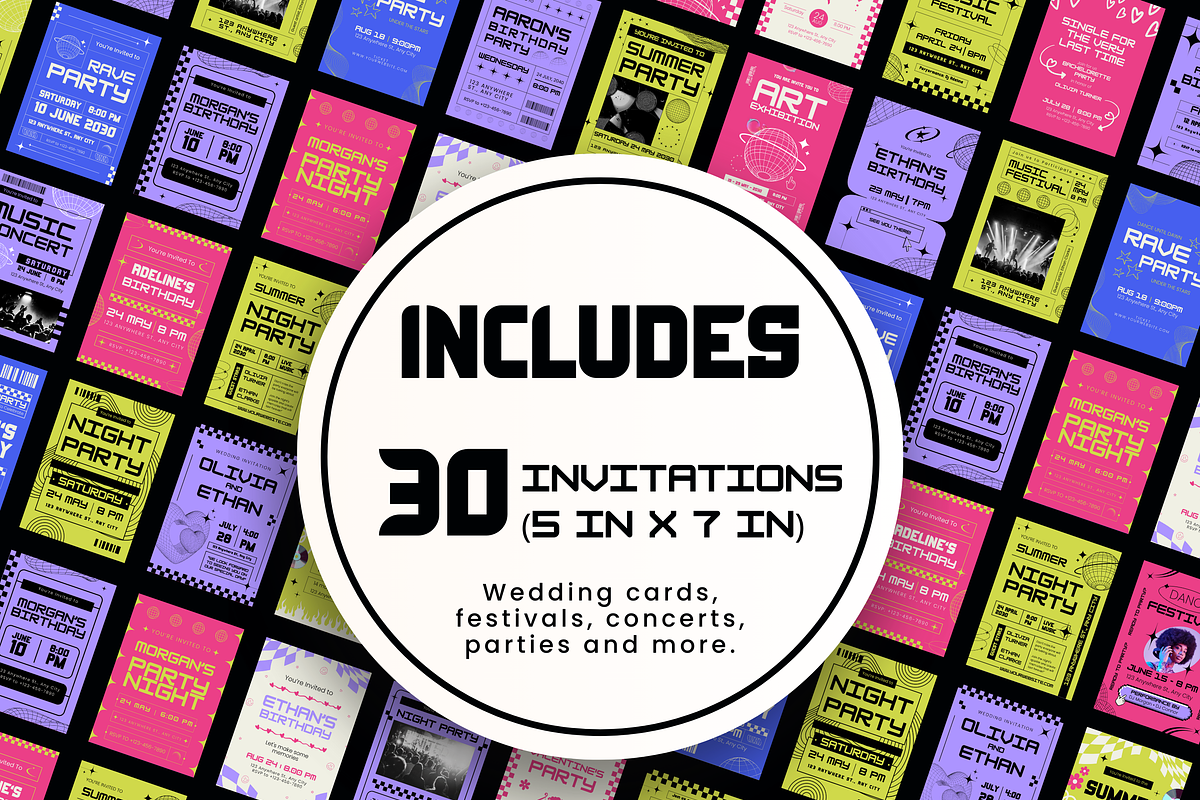 30 Retro Y2K Invitation Templates, a Templates & Theme by TemplateCastleStore (Photo 3 of 10)