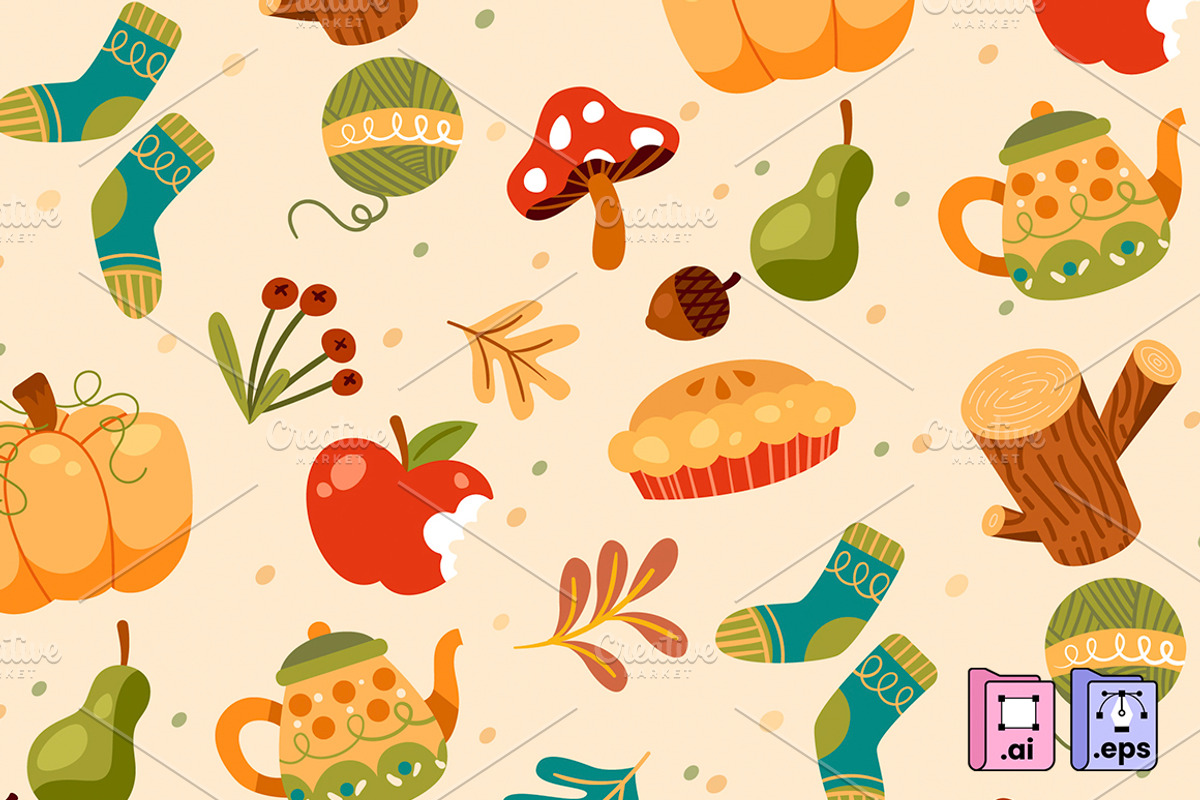 Flat Autumn Fall Season Pattern, a Pattern Graphic by MISS CHATZ (Photo 1 of 3)