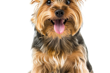 Radiant Yorkshire Terrier Sits Prettily, Tongue Out in Sheer Del, an Animal Photo by José Manuel Gelpi