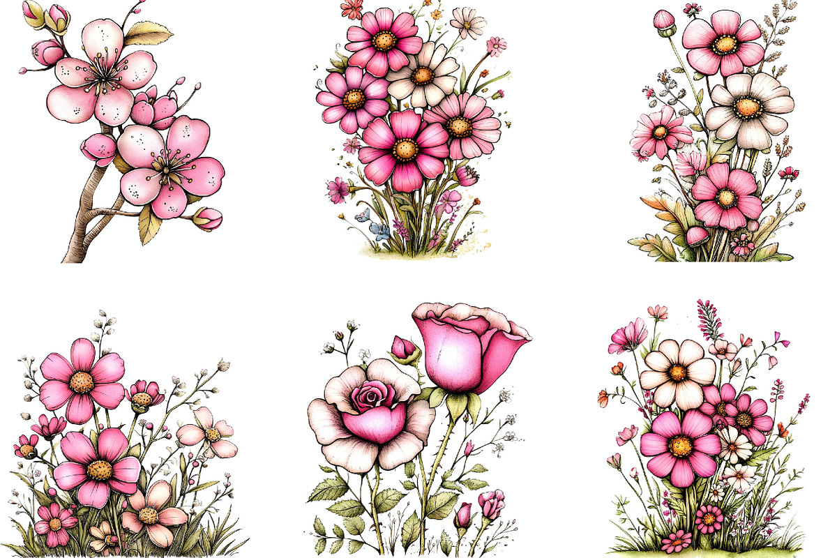 Pink Flowers Spring Clipart, an Illustration by Designking (Photo 3 of 5)