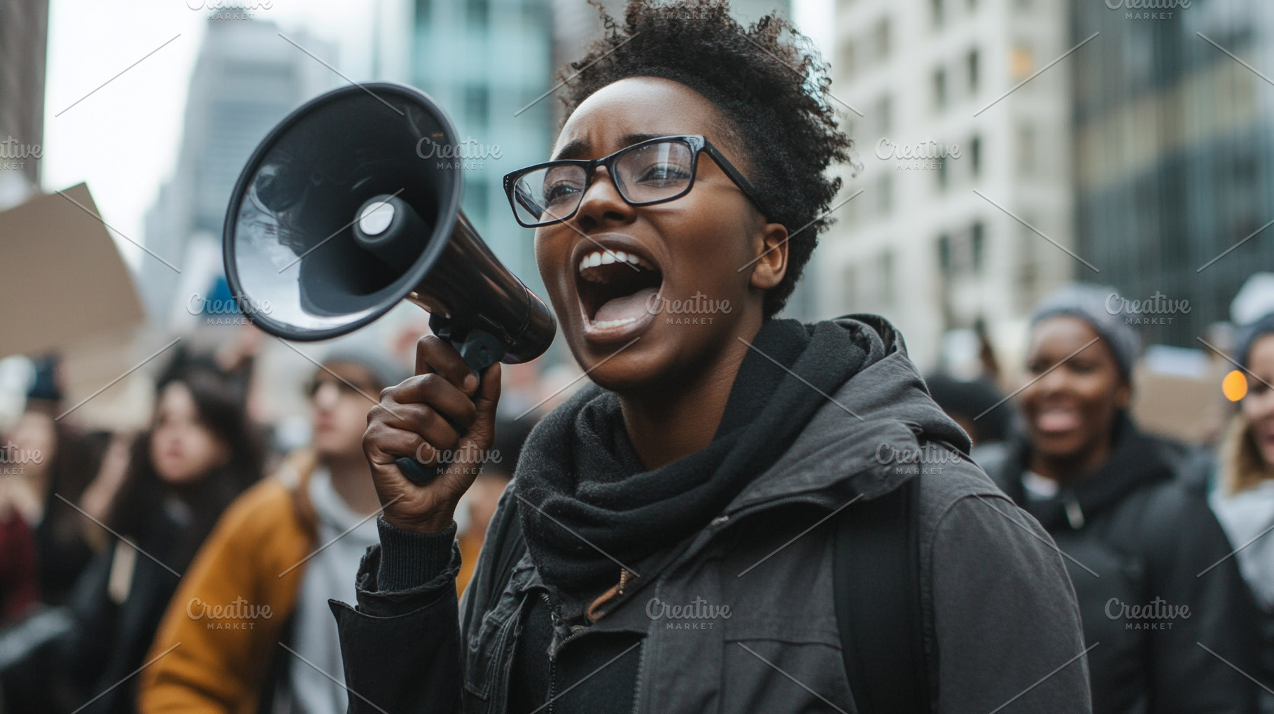 Passionate protester shouts through, a Person Photo by MistyDay