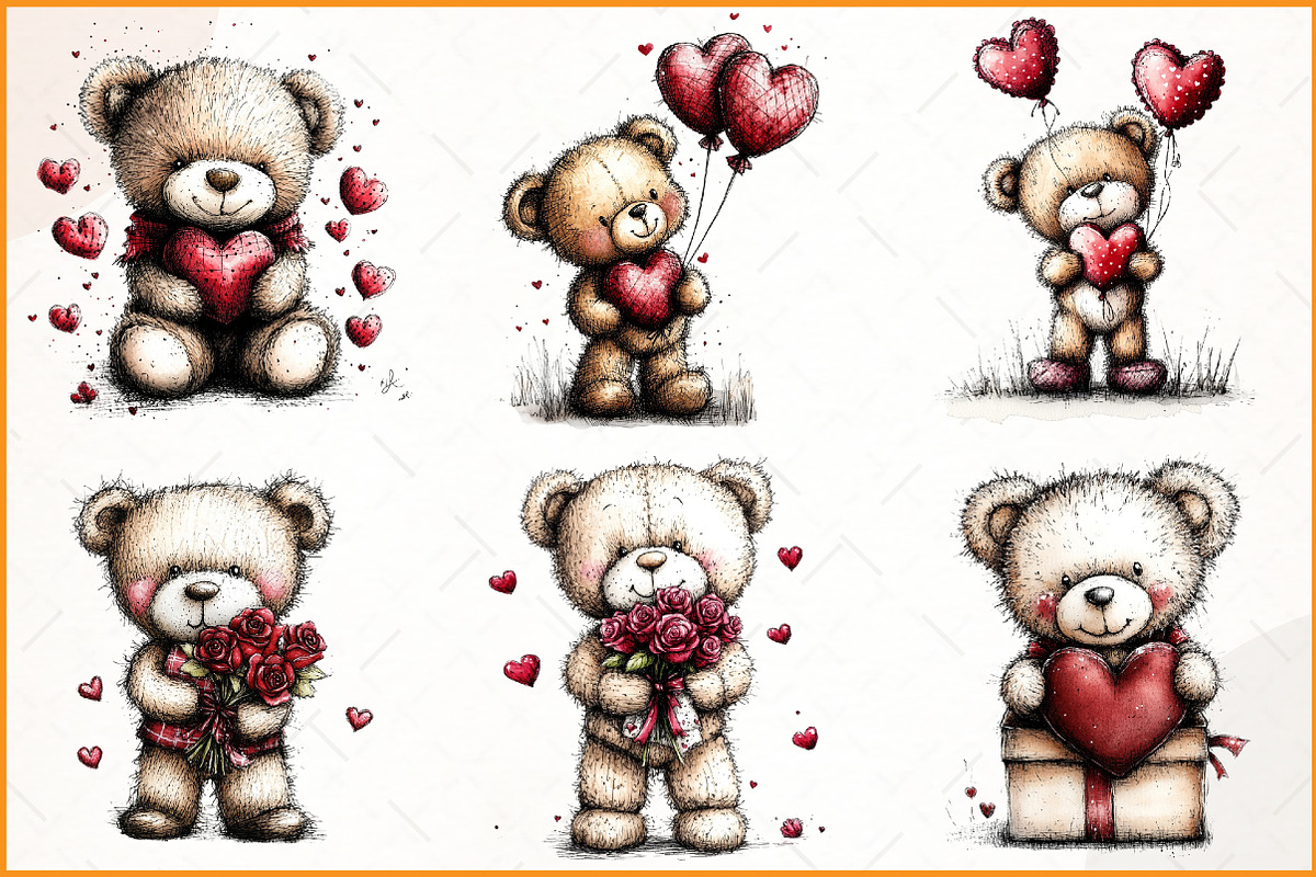 Valentine Teddy Bear Clipart, an Illustration by Watercolor design (Photo 2 of 4)