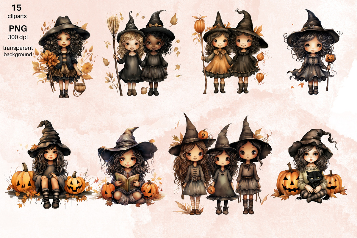 Halloween Cute Witch & Black Cat, a Seasonal Illustration by Maysa Art