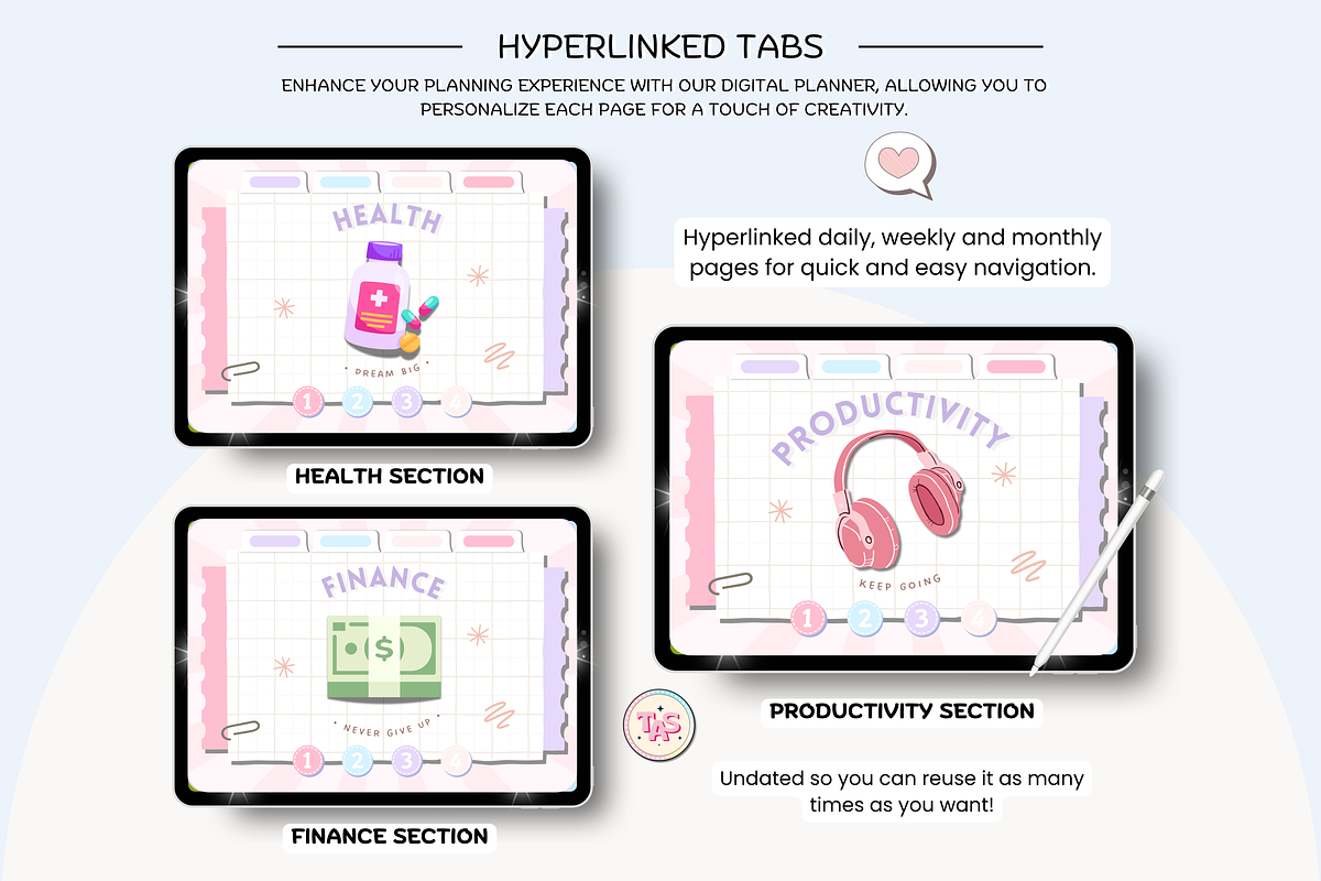 PLR Pink Pastel Digital Planner, a Stationery Template by Tas Creative Studio (Photo 5 of 10)
