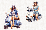 Girl on Vespa Clipart Bundle, a Person Illustration by Mash Mash Stickers (Thumbnail 3 of 8)