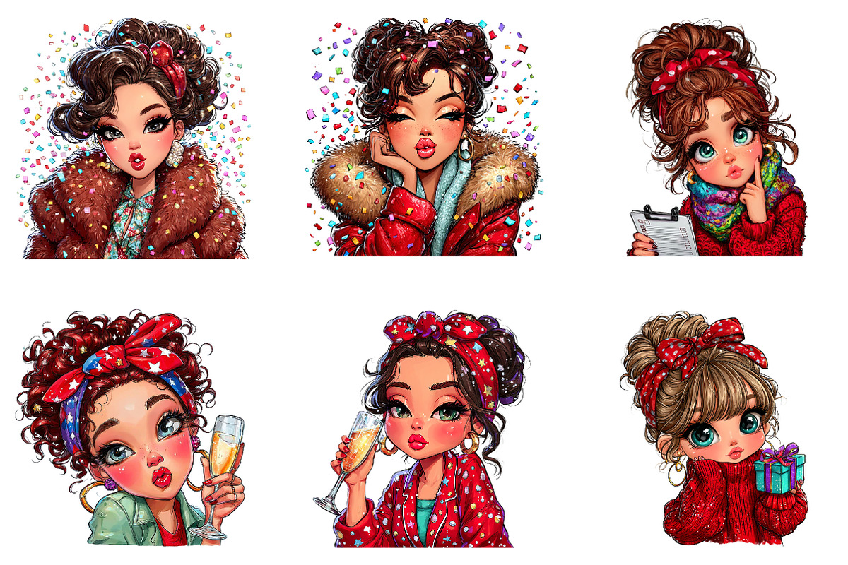 New Year Cute Girl Clipart, an Illustration by CreationArt (Photo 2 of 7)