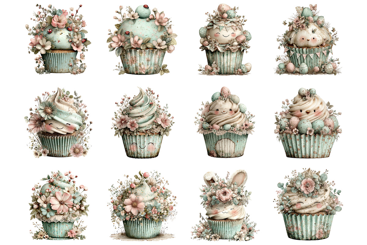 Whimsical spring cupcake clipart, an Illustration by SinaCreation (Photo 2 of 11)