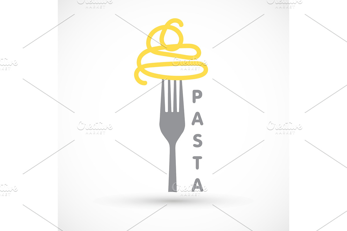 logo pasta and fork spaghetti icon food design, a Food Illustration by A.Lila