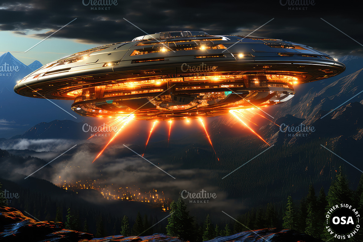 Ufo Disc Visiting Earth, a Technology Illustration by Other Side Art