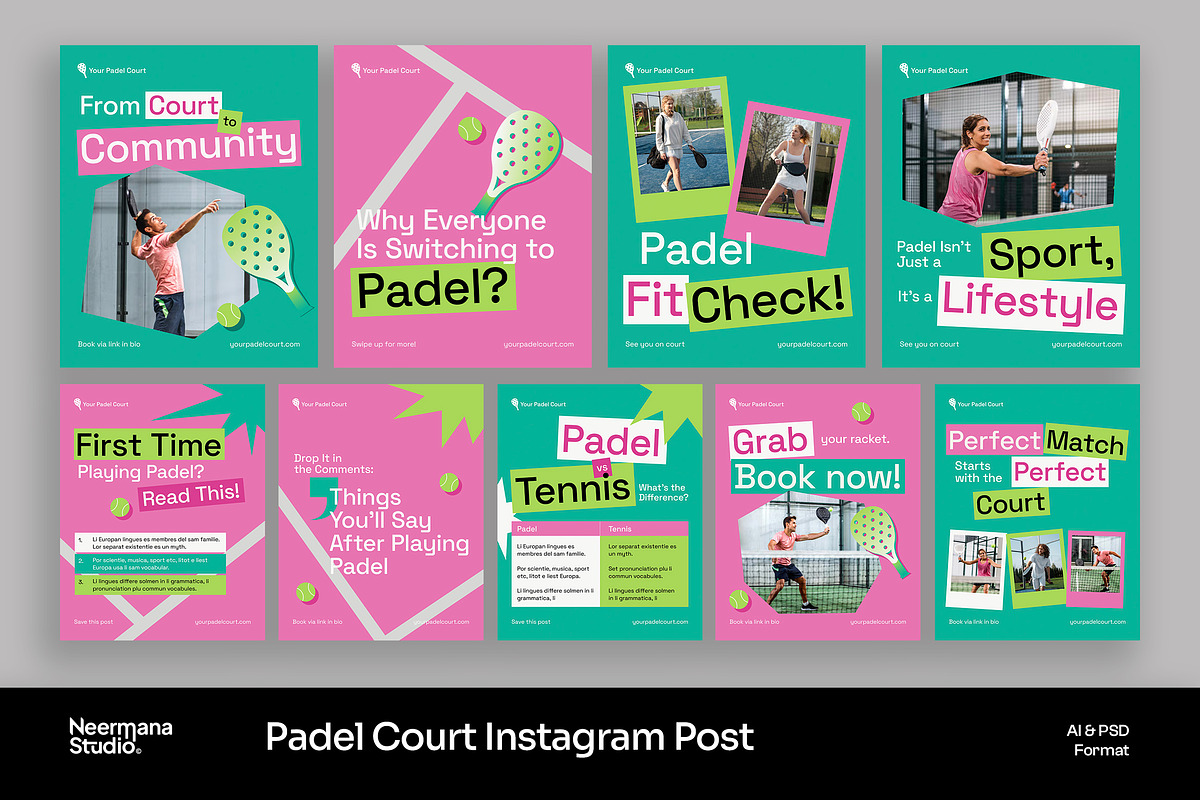 Teal Pink Padel Court Instagram Post, a Social Media Template by Neermana (Photo 1 of 4)
