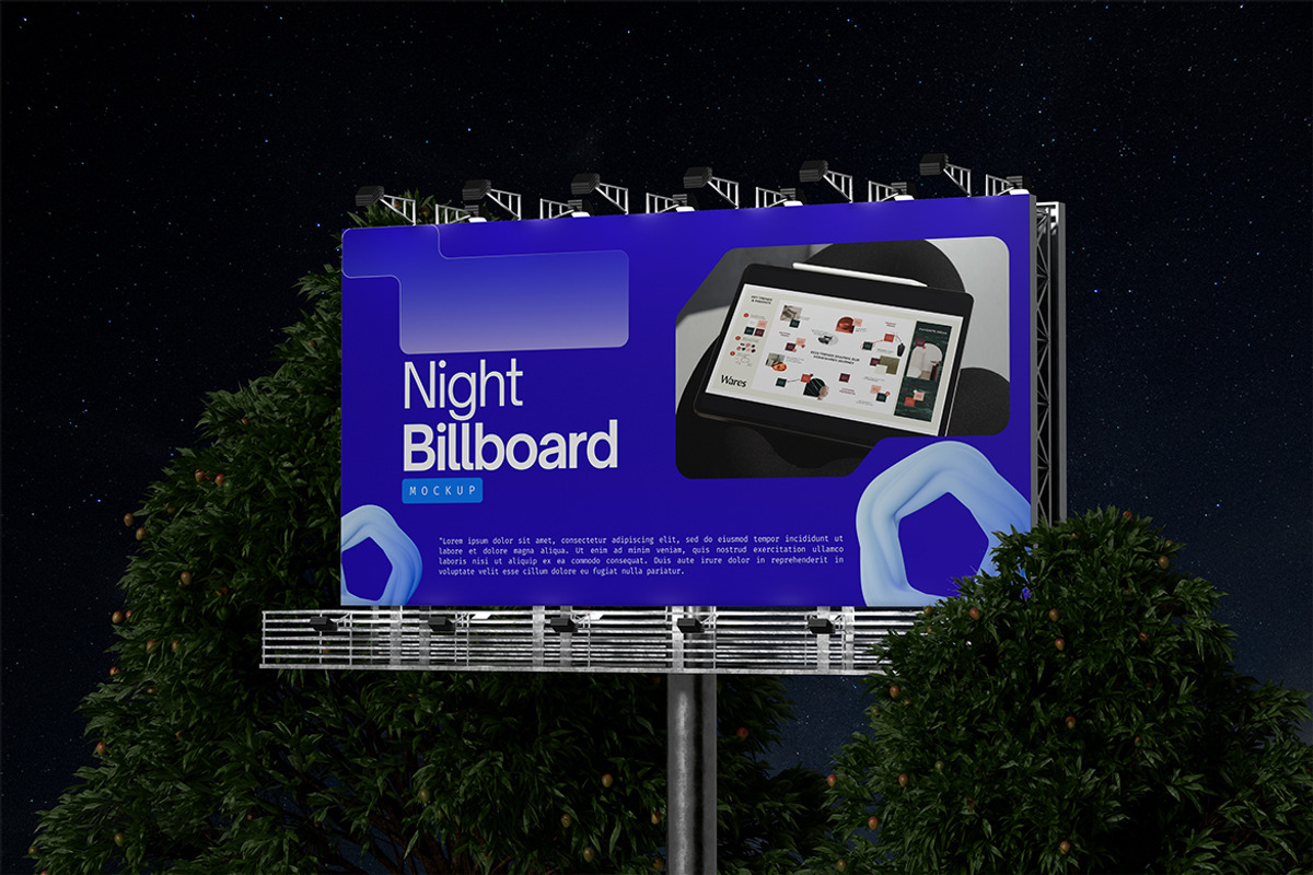 Night Billboard Mockup, an Advertising Mockup by HanaSaka_Studio (Photo 4 of 5)