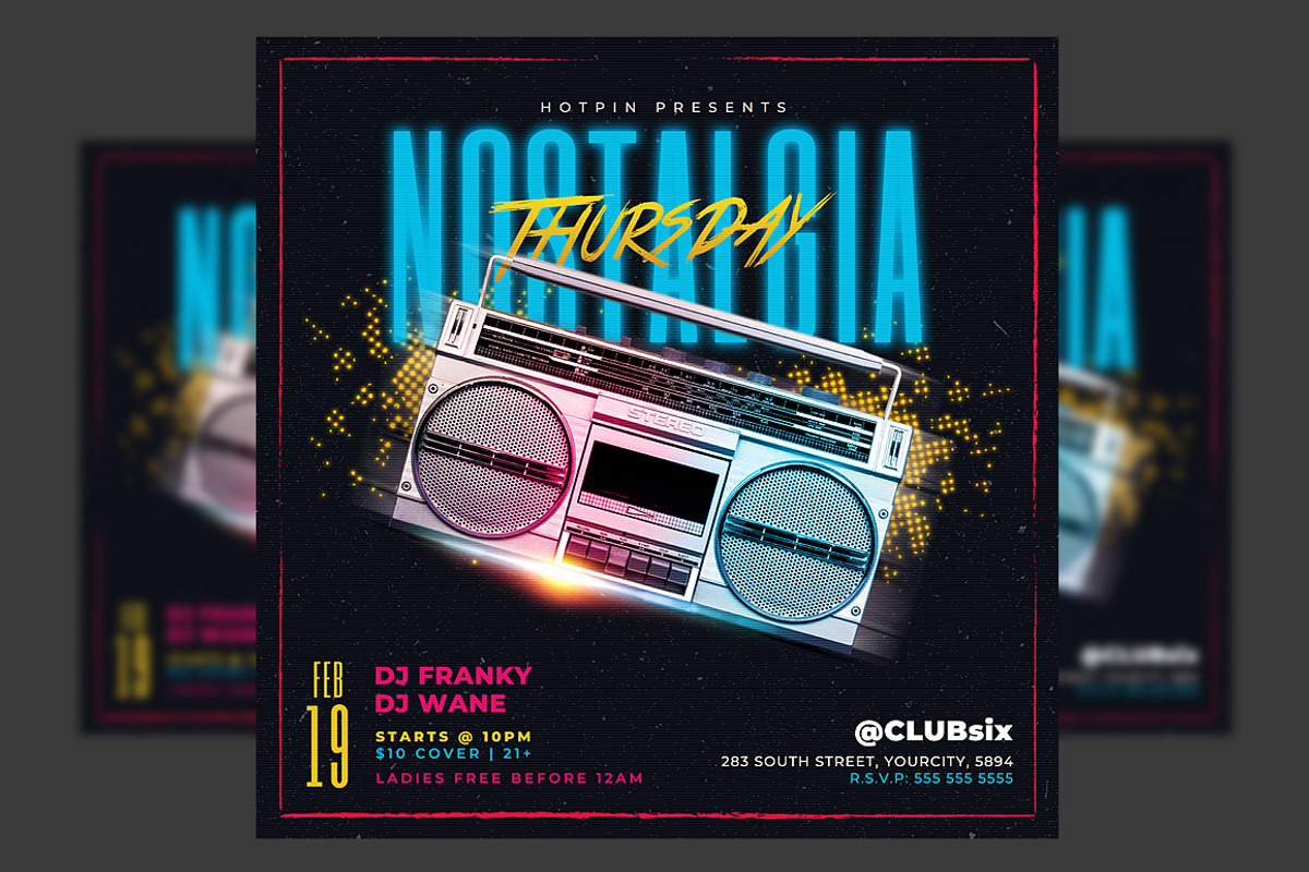 Retro 90s Party Flyer Template, a Flyer Template by Hotpin (Photo 1 of 3)