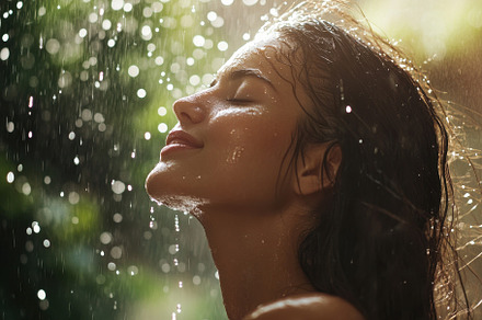 Woman enjoying refreshing water drop, a Photo by Iftikhar Alam