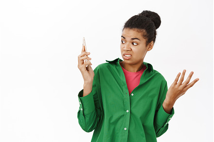 Portrait of woman shocked at someone