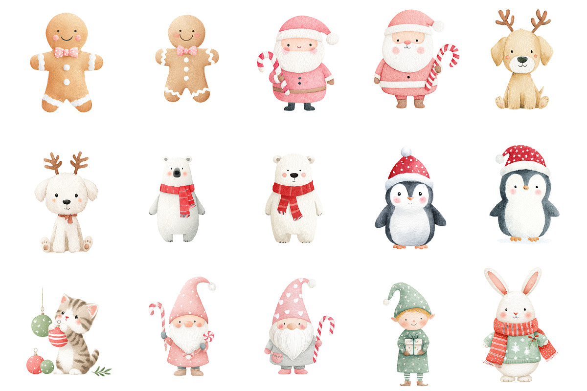 Watercolor cute christmas clipart, an Illustration by Designworld (Photo 3 of 5)