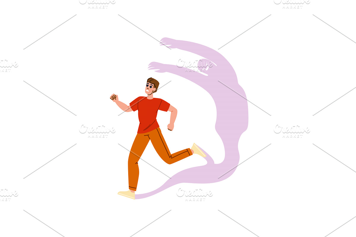 Young man running away from inner, a Person Illustration by pikepicture