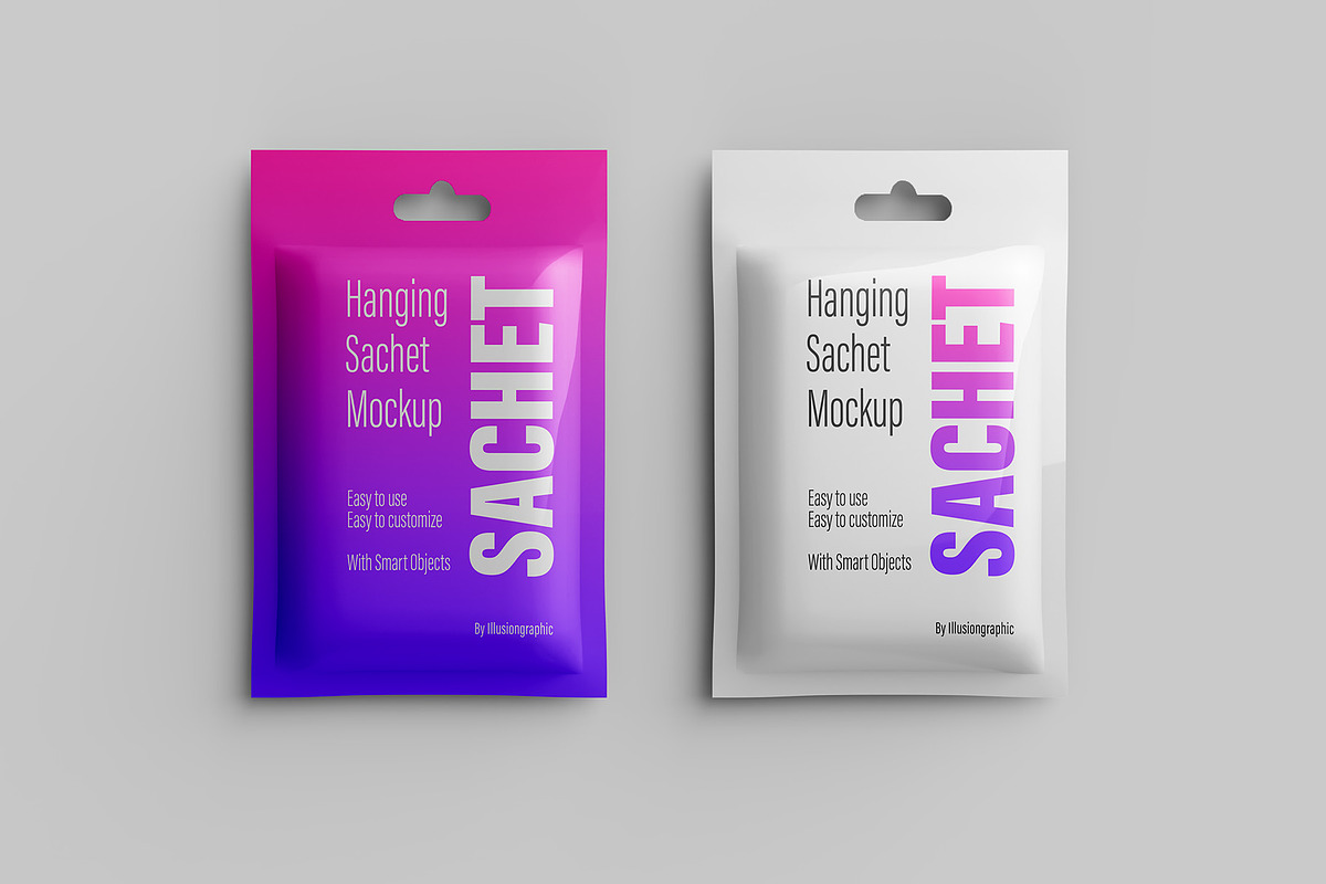 Pouch Sachet with Hang Hole Mockup, a Packaging Mockup by Illusiongraphic (Photo 6 of 22)