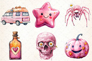 Pink Retro Halloween Clipart Bundle, an Illustration by DreamCafeArt (Thumbnail 4 of 7)