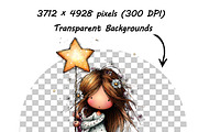 Whimsical Peeking Girl Clipart, an Illustration by one-touch (Thumbnail 2 of 12)