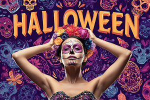 Celebrating Halloween with decorating and face painting inspired by cultural tr, a Person Photo by AlyaAnd