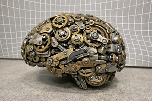 Mechanical brain made of gears and m, a Photo by Dvoevnore photos