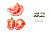 Whole & Sliced Tomates | 6 Clip-arts, a Food Illustration by Miriam Figueras (Thumbnail 2 of 3)