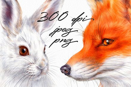 Hare and fox watercolor portraits