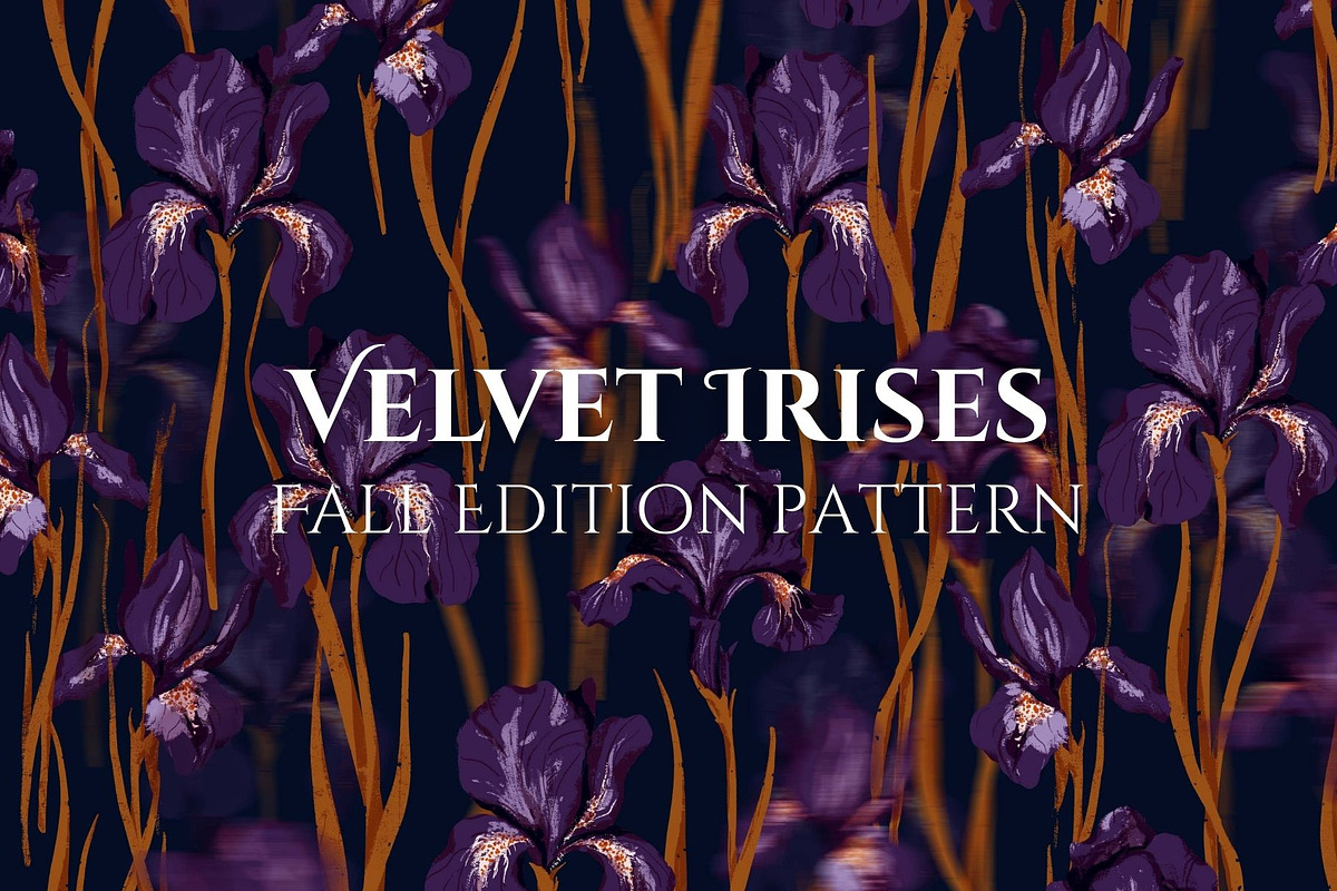 Velvet Irises. Luxury Floral Pattern, a Pattern Graphic by PaperJamLab (Photo 1 of 11)