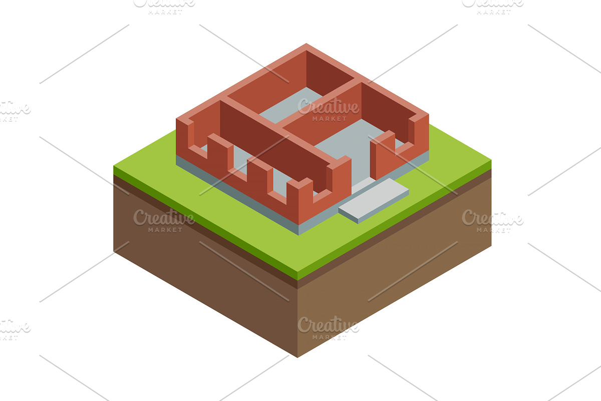 House construction Isometric stage, an Object Illustration by the8monkey