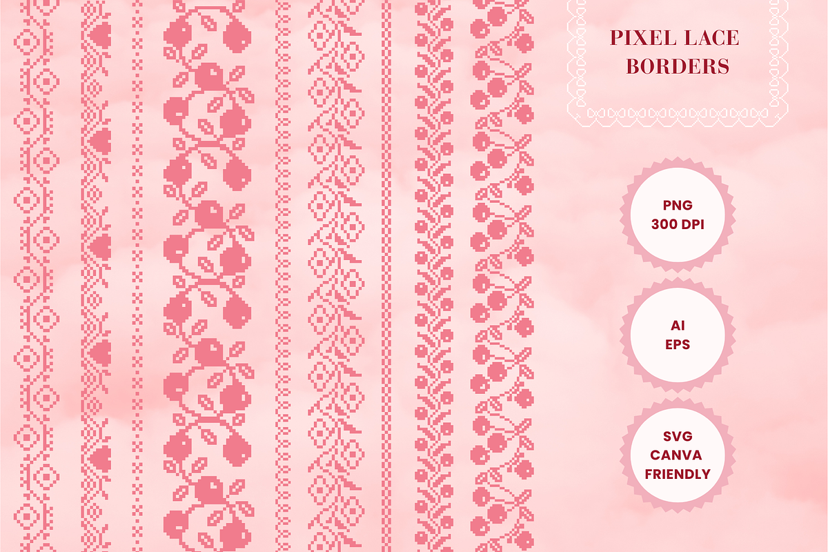 Pixel Lace – borders & frames pack, an Object Graphic by Elena Choo (Photo 7 of 13)