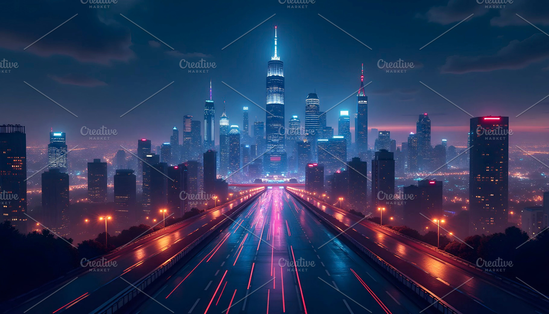 Vibrant Night Cityscape in Cyberpunk, a Photo by LOGOCREATIVE