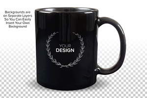 11 Oz Black Mug Mockup - PSD & PNG