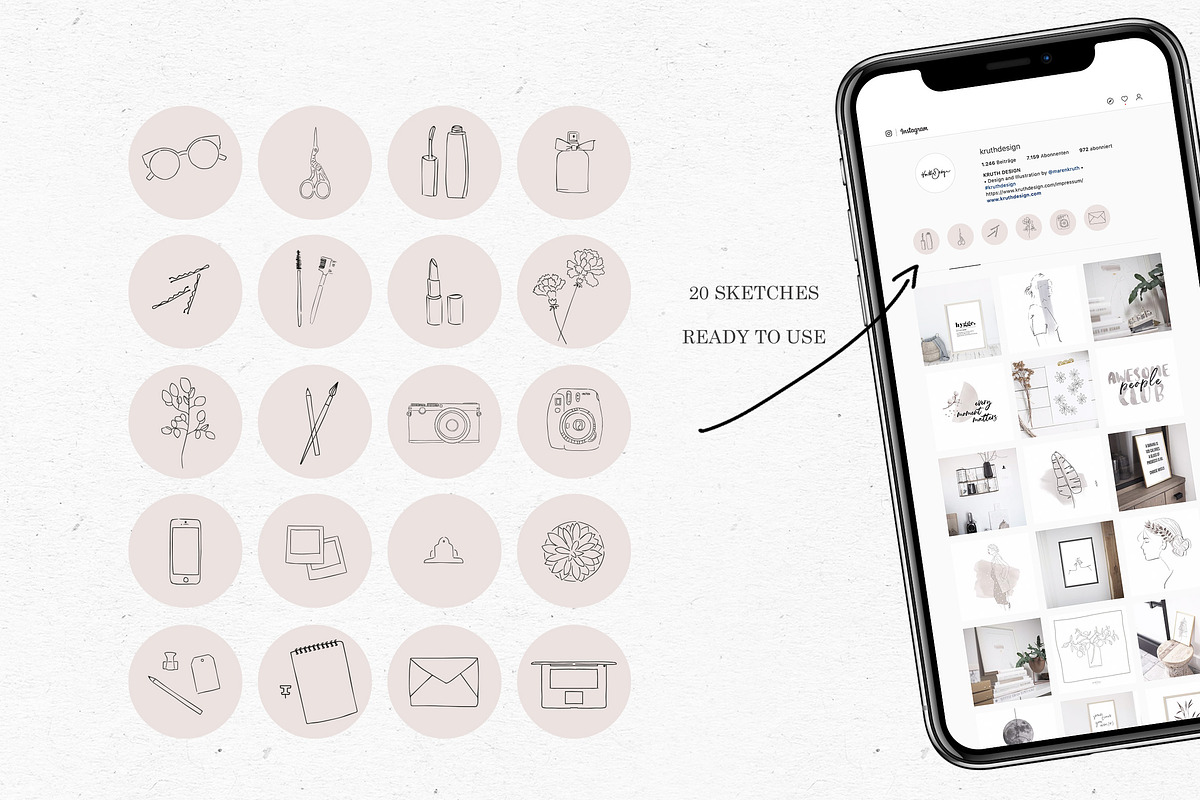 INSTAGRAM HIGHLIGHTS / story sketch, a Social Media Template by KruthDesign (Photo 4 of 4)