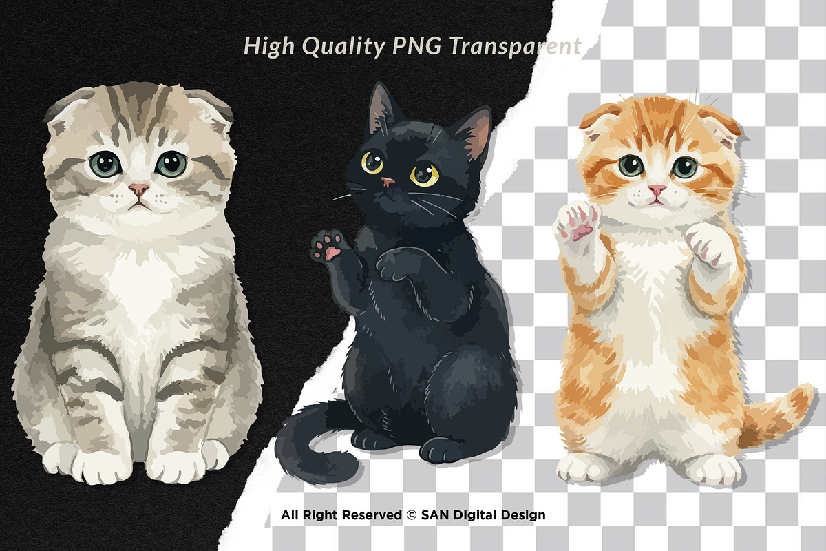15 Bundle Watercolor Cute Cats Pet, an Animal Illustration by Morspective (Photo 2 of 8)