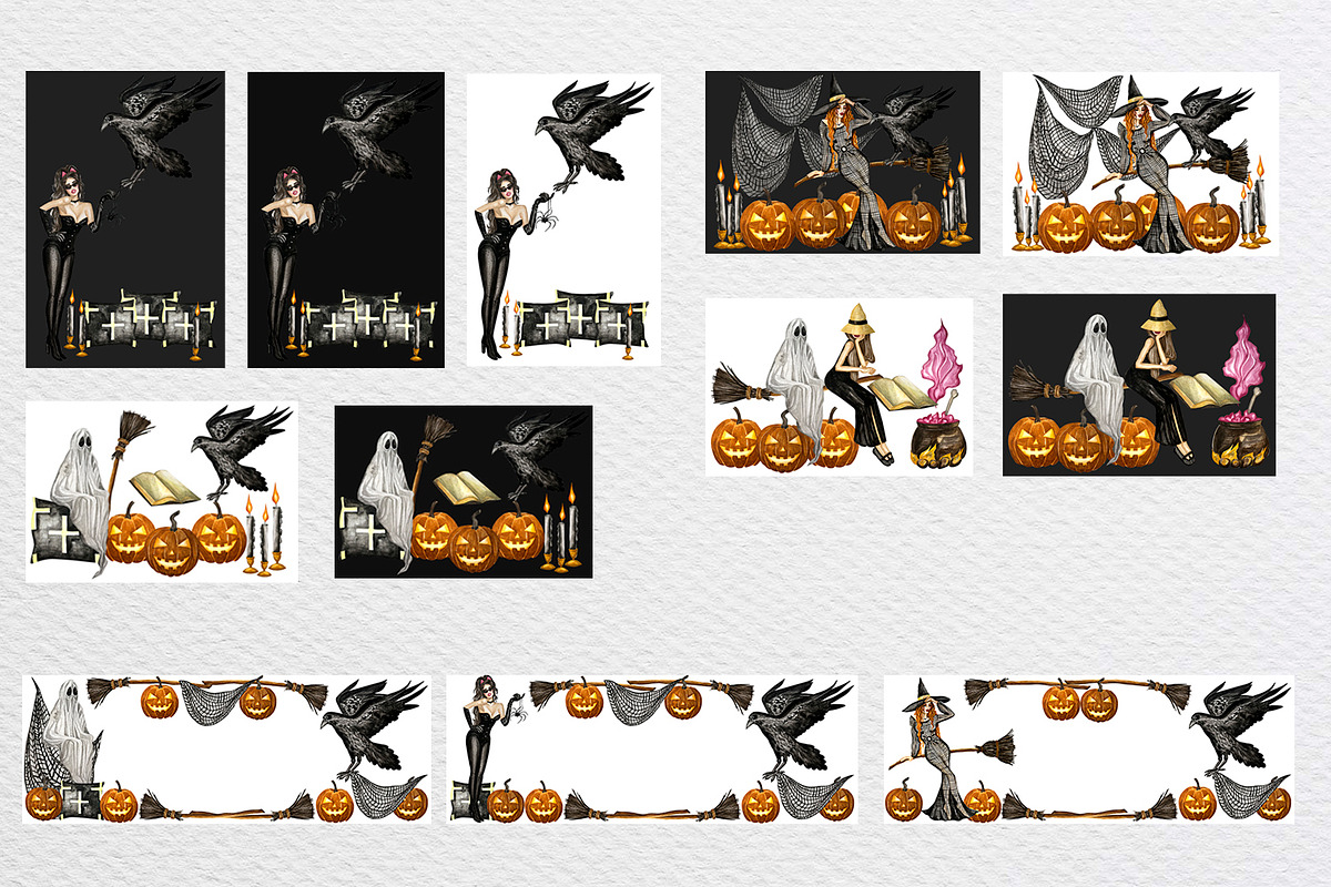 Watercolor Halloween Witch Broom Set, a Background Graphic by Fresh art by Larysa (Photo 3 of 6)