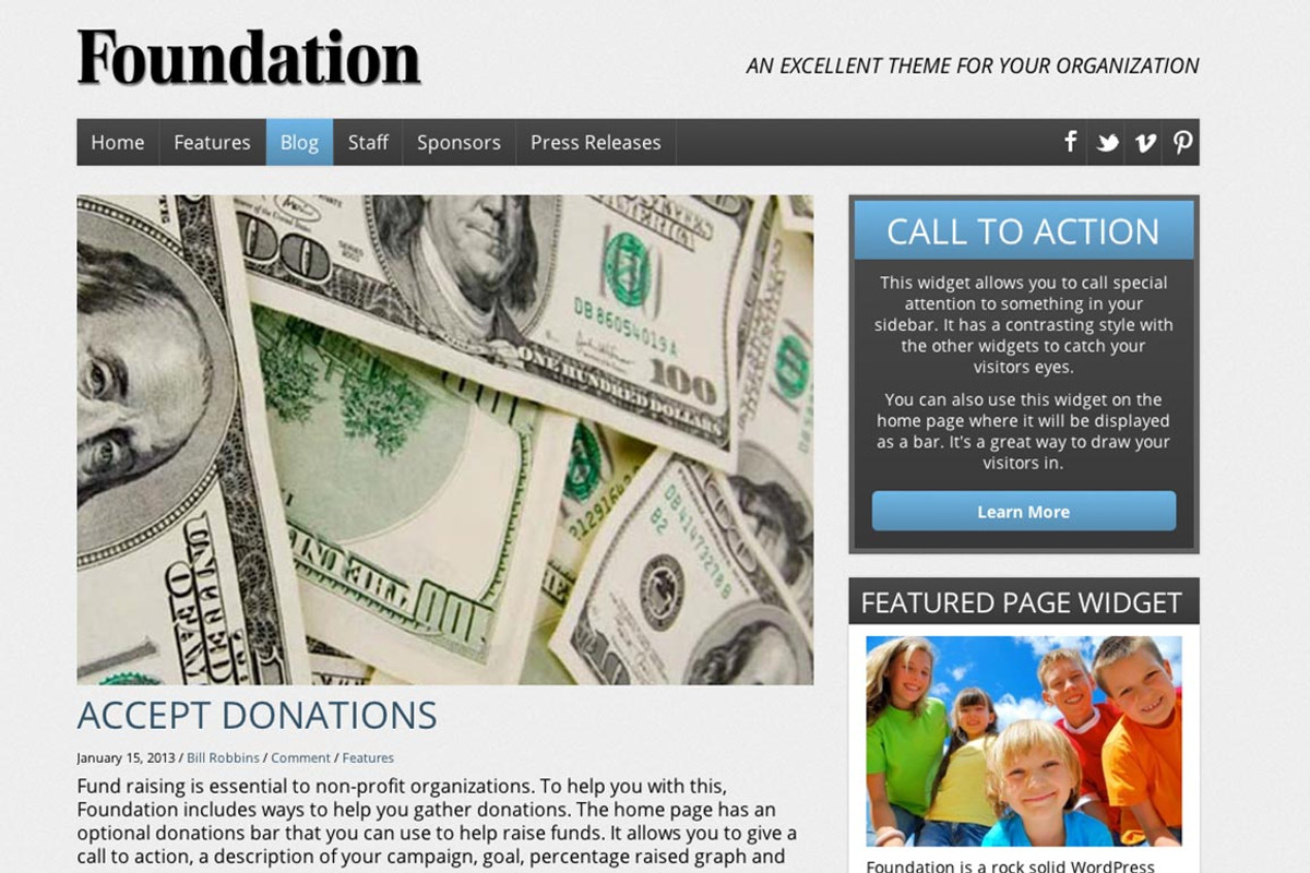 Foundation Nonprofit WordPress Theme, a WordPress Template by Organized Themes (Photo 3 of 4)